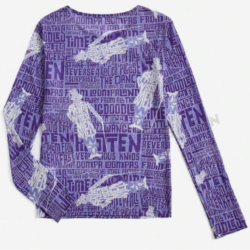 Willy Wonka & the Chocolate Factory Letter Print Round Neck Long Sleeve new